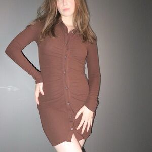H&M Brown Collared Button-Up Dress